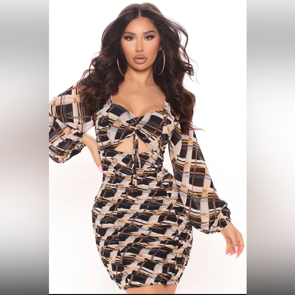 Fashion nova brown cut out mini dress size S.